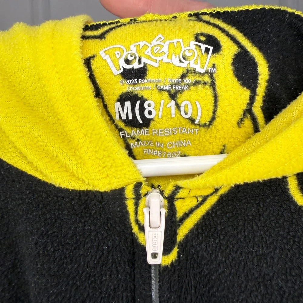 Pokemon Pikachu Kids Fleece Hooded One Piece‎ Pajama Union Suit Size M 8/10